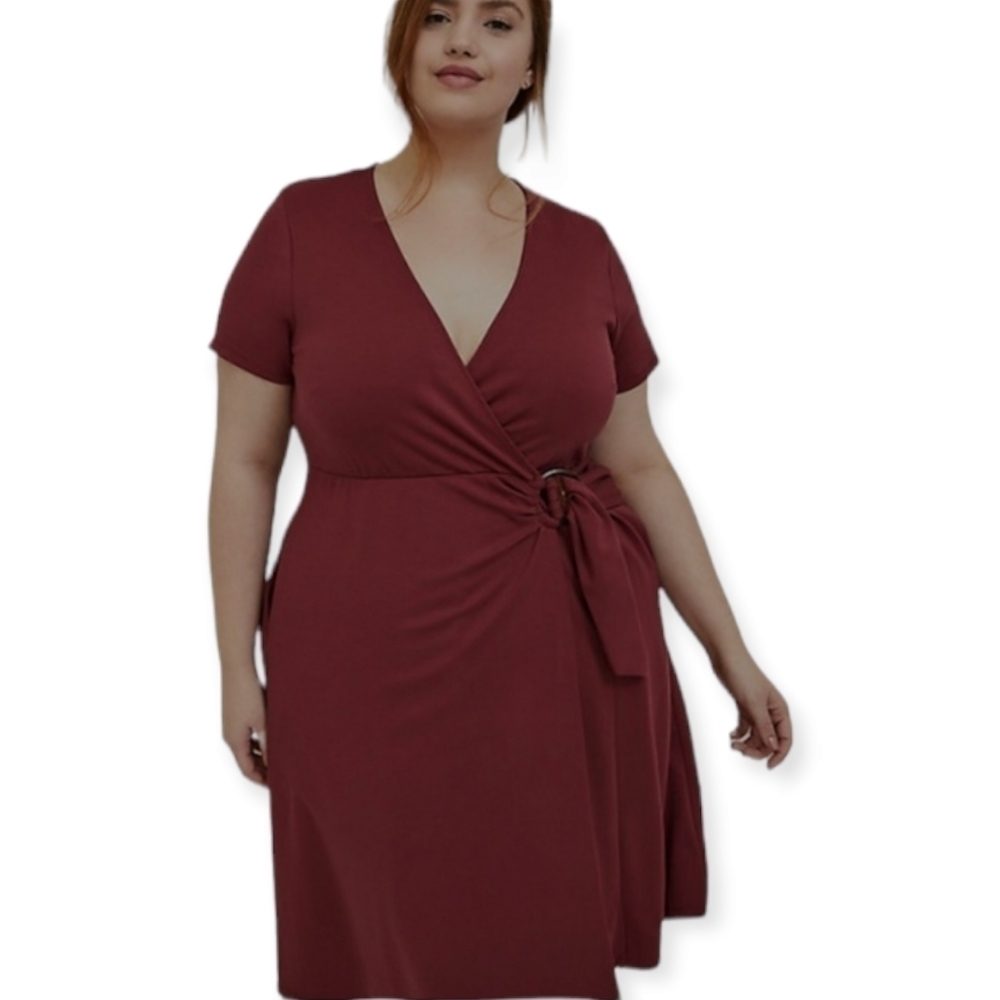 𝅺torrid Premium Ponte O-Ring Mini Faux Wrap Dress
